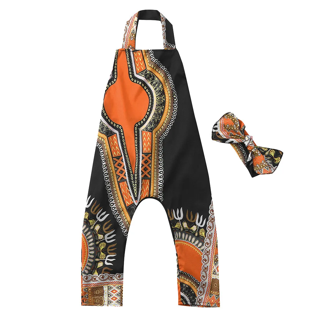Популярная детская летняя одежда Детский комбинезон в африканском стиле для маленьких девочек Детский костюм без рукавов От 2 до 7 лет - Цвет: H