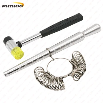 

Metal Ring Mandrel Rings Sizer Gauge Set with Jewelers Rubber Hammer Mallet Finger Sizing Size Measuring US Sizes 0-13