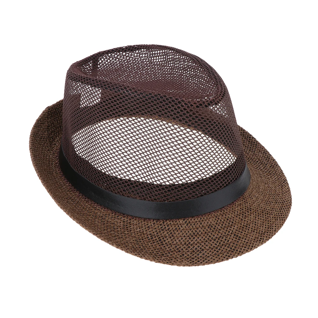 Men Women Linen Fedora Panama Hat Classic Straw Short Brim Beach Sun Hat Church Net Jazz Fishing Cap