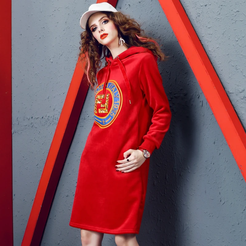 Plus Size Affordable Luxury Letter Printed Winter Hoodies Women Thick Warm Casual Streetwear Drawstring Velvet Sweatshirt Ladies