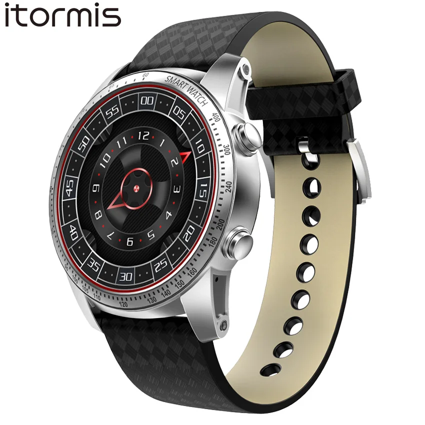 

ITORMIS Mens Fashion Smart Watch Smartwatch Wristwatch Leather Strap Android 5.1 MTK6580 Quad Core 3G SIM GPS Heart Rate KW99