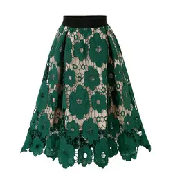 Новая кружевная винтажная юбка женская элегантная летняя высокая талия юбки Модный корейский стиль выдалбливают 2019 Офисная Женская одежда