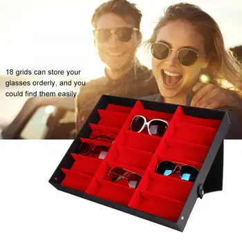 

18 Grids Eyeglass Glass Display Storage Cases Folding Cover Sunglasses Box Luxurious Glasses Rack Organizer Holder i