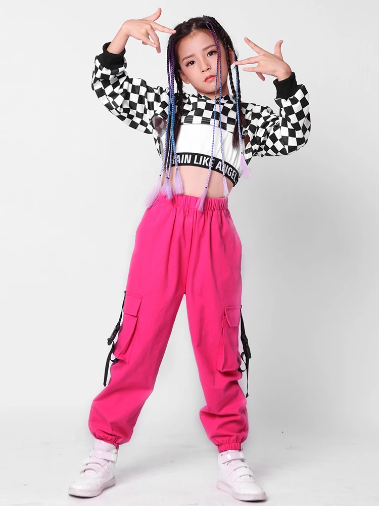 

New Girls Clothing 2019 Spring And Autumn Korean Girls Three-piece Lattice Coat Vest Pants Hip Hop Suit Personality Street Dance