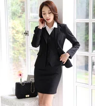 Novelty Black Professional Autumn and Winter Formal Blazers Business Suits with Skirt Jacket Waistcoat Ladies Outfits
