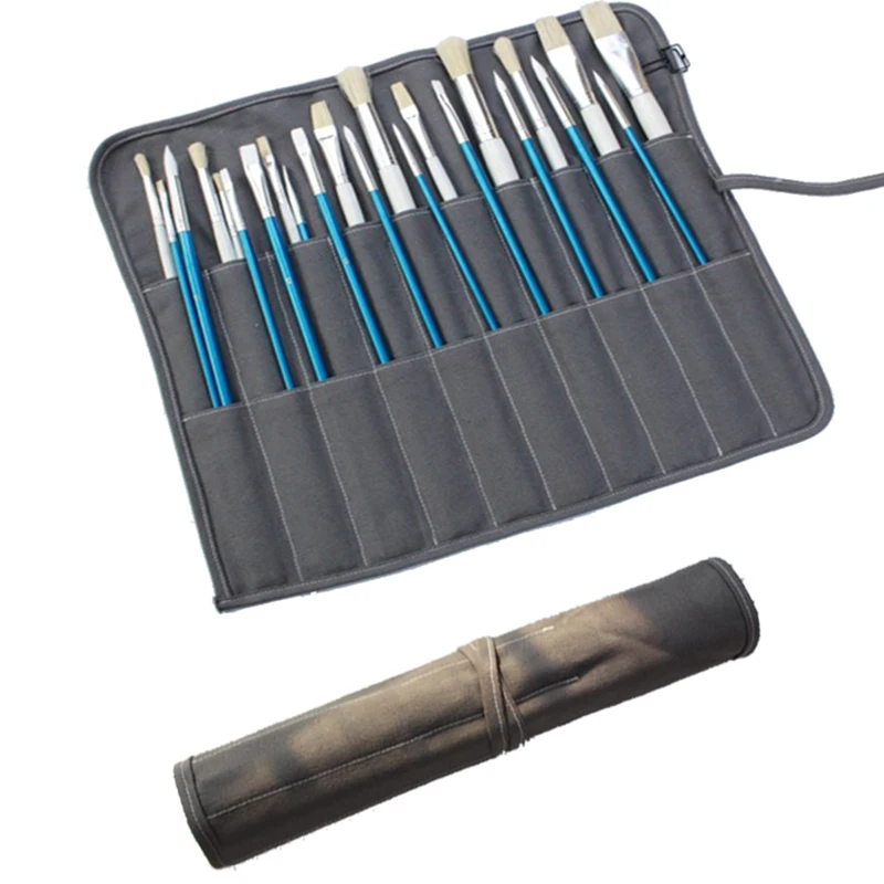 20 Holes Canvas Paint Brush Roll Pouch Bags Pencil Case Painting Brush