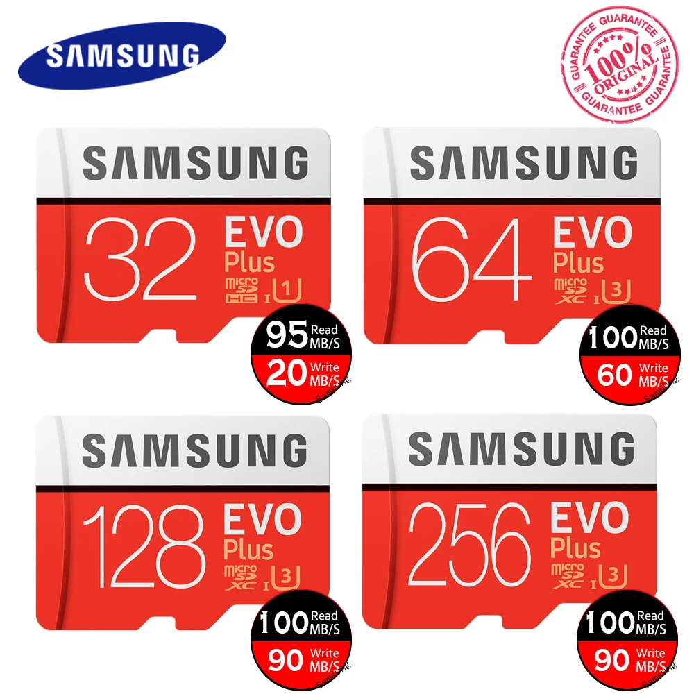 Original SAMSUNG EVO Plus Memory Card 64GB U3 EVO + 128GB 256GB Class10 Micro SD Card 32GB 16GB