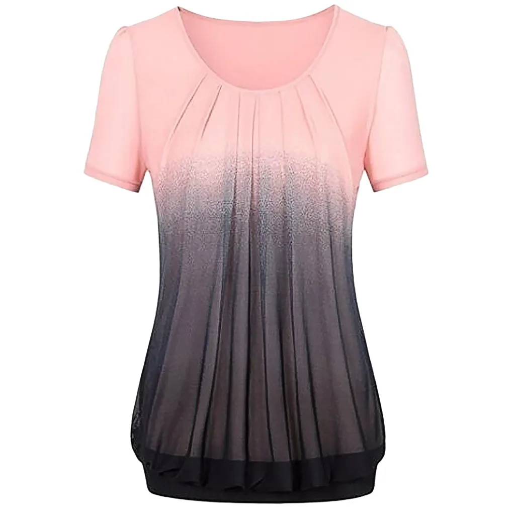 

Summer Female T-shirt Womens Ladies Casual Gradient Printed Pleated Plus Size XXXXXL Tribal T-shirt Tops #20 Dropshipping