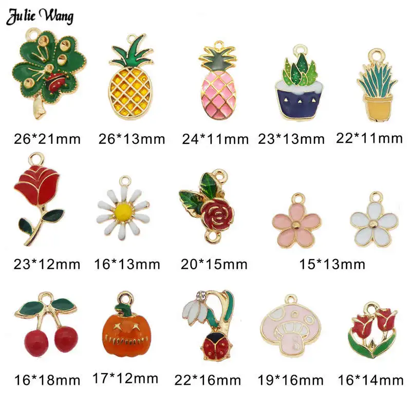 

Julie Wang 5-10pcs Enamel Charms Zinc Alloy Plant Flower Earring Necklace Pendant Mixed Accessory For Women Bracelet Making