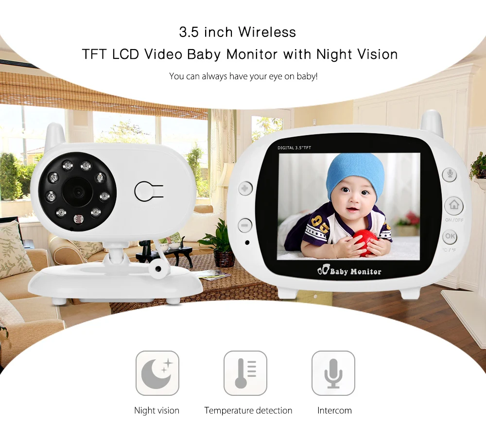 imágenes para 3.5 pulgadas TFT LCD Video Baby Monitor de Visión Nocturna Inalámbrica de $ number vías de Audio Bebé Cámara de Vídeo Digital Niñera niñera imágenes para 3.5 pulgadas TFT LCD Video Baby Monitor de Visión Nocturna Inalámbrica de $ number vías de Audio Bebé Cámara de Vídeo Digital Niñera niñera