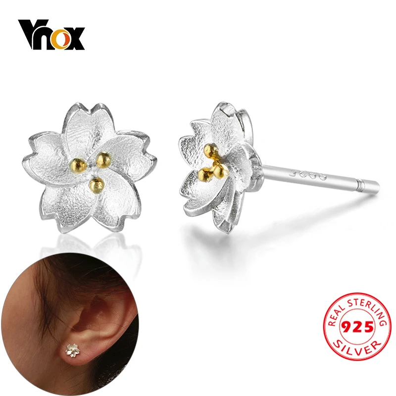 

Vnox Blooming Cherry Blossoms Stud Earrings for Girl Women 925 Sterling Silver Stamped Romatic Snow Sakura Jewelry Birthday Gift