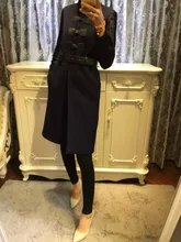 arlene sain custom women Joining together black maomao sleeve coat navy collar fine wool cashmere coat a belt