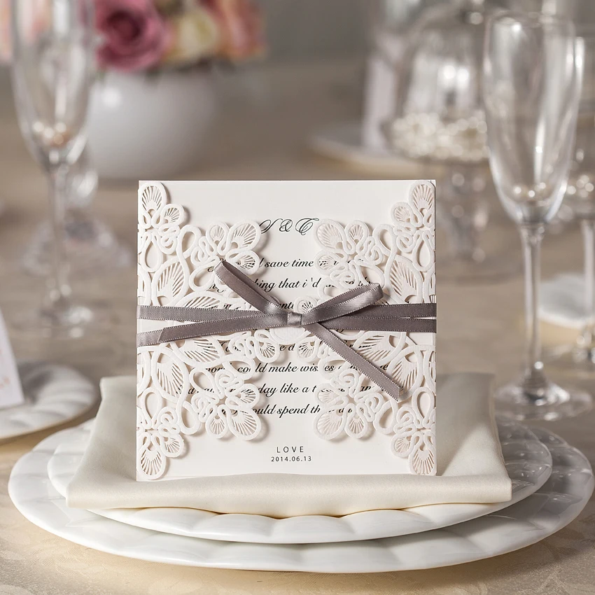 Free Shipping Personalized Laser Cut White Wedding Invitations Wishmade
