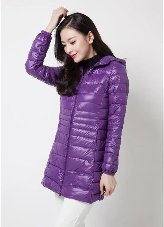 Женское пальто, зимний пуховик, женский, 90% утиный пух, верхняя одежда, Женская парка, UL светильник, длинный, элегантный, брендовый, пуховик, парка, размер 5XL, 6XL - Цвет: purple