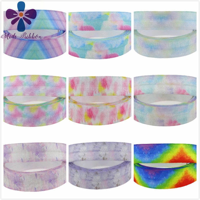 

5/8"16mm Gradient Color Series Pink Galaxy Pattern Printed Fold Over Elastic Ribbon DIY Gift Pack Hair Tie Making 50Yards/Roll