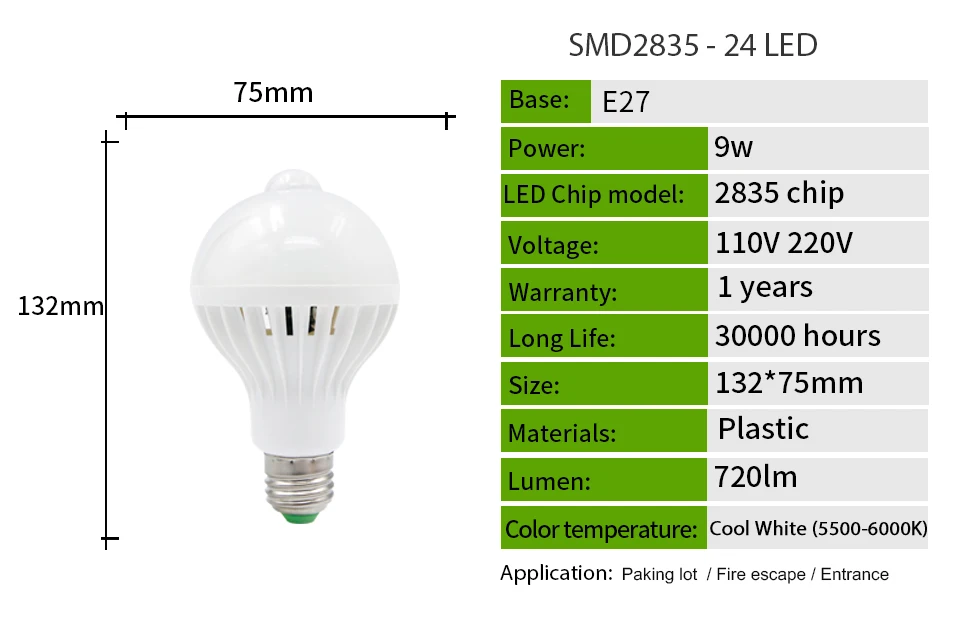 KARWEN AC 85-265V умный звук/PIR датчик движения Bombillas светодиодный светильник E27 3 Вт 5 Вт 7 Вт 9 Вт 12 Вт Индукционная лампа светильник для Лестницы прихожей