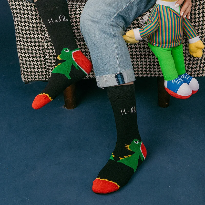 PEONFLY, 85% хлопок, мужские носки, зимние, Harajuku, цветные, забавные, с рисунком динозавра, суши, усы, носки для мужчин, рождественский подарок