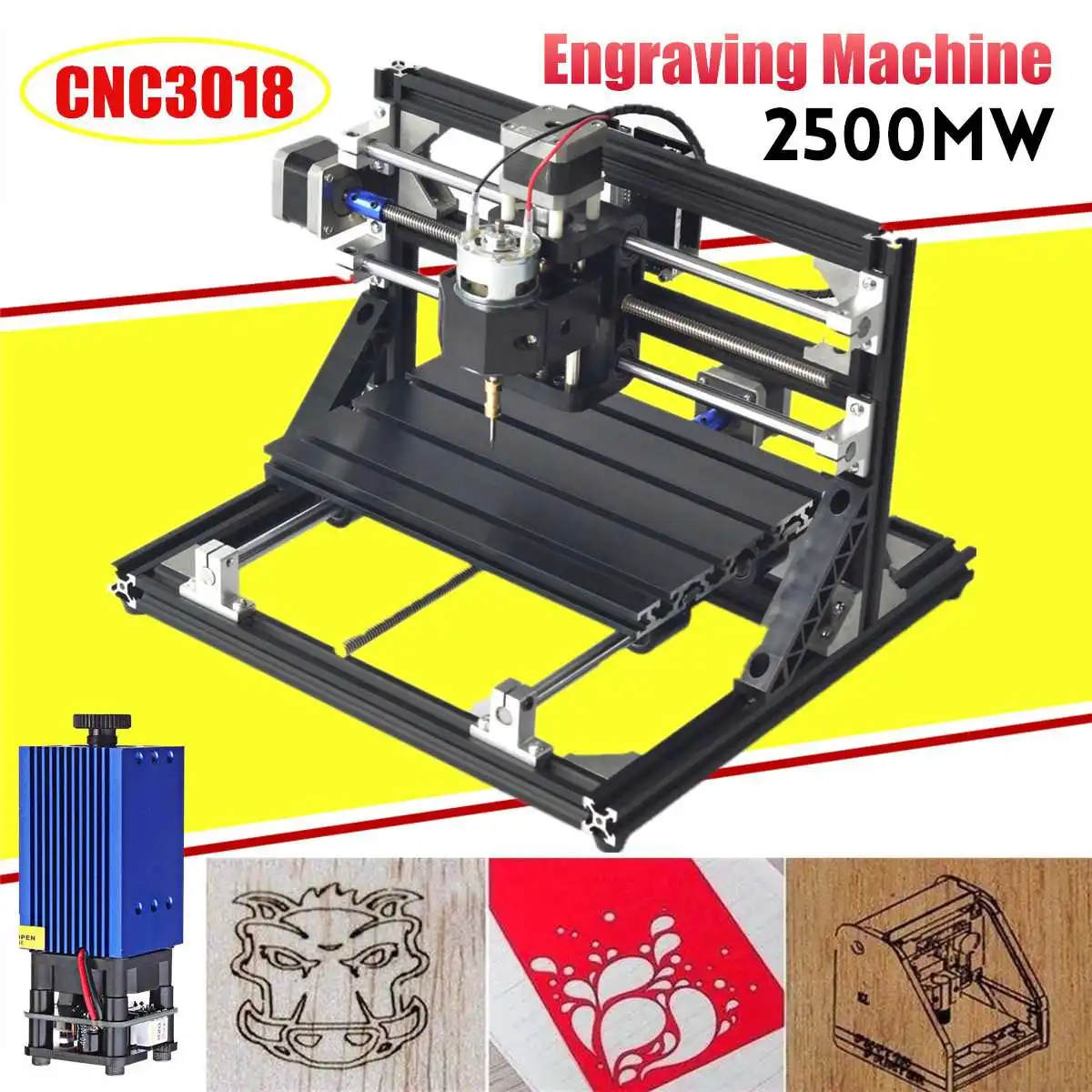 CNC3018 3 фрезерный станок шпиндель гравер мини фрезерный станок с ЧПУ DIY фрезерный станок для гравировки и лазерной гравировки+ 2500 мвт лазерная головка