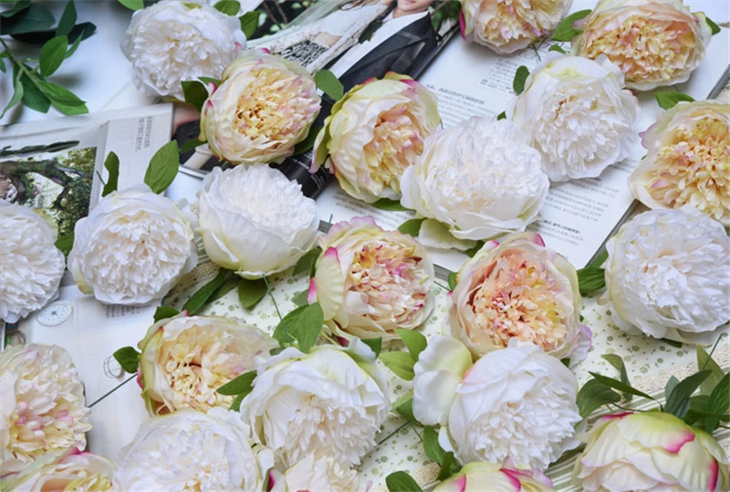 Artificial Peony Silk Flower Head For Decoration