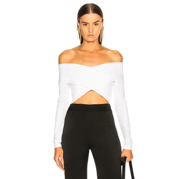 

2019 sexy elastic strapless bandage shirt women's summer white black collar collar fashion celebrity party vest