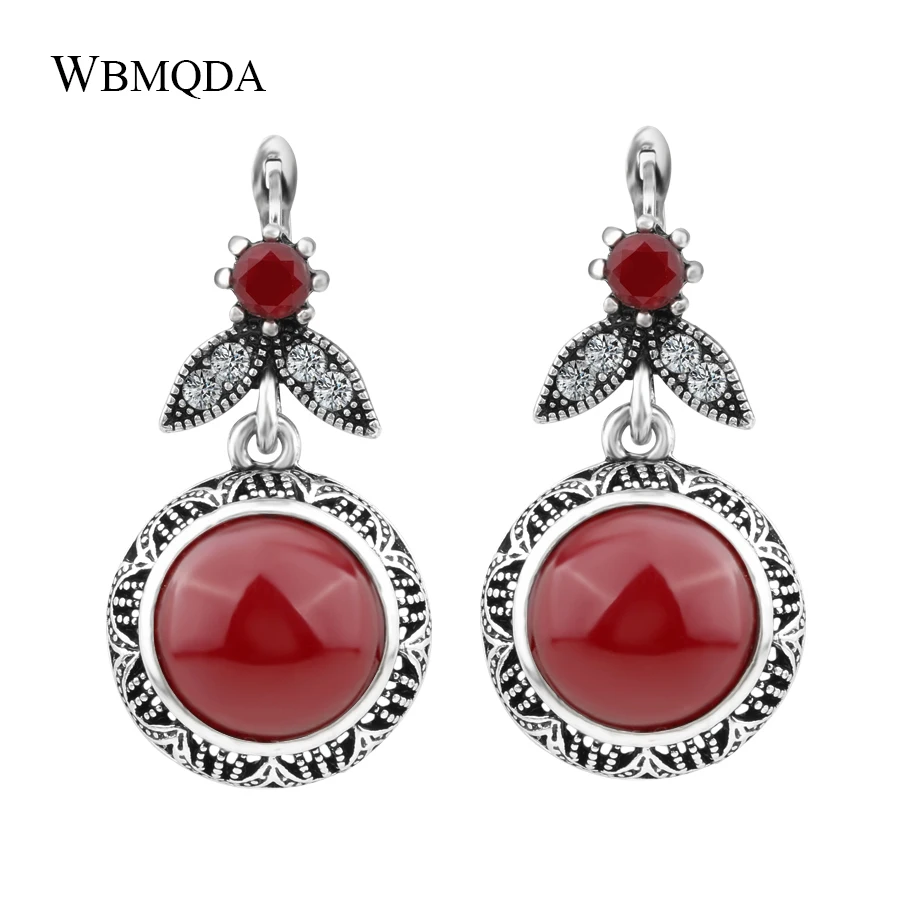 

Wbmqda Hot 2018 Fashion Bohemia Red Resin Earring For Women Silver Color Vintage Jewelry Engagement Earrings Drop Shipping
