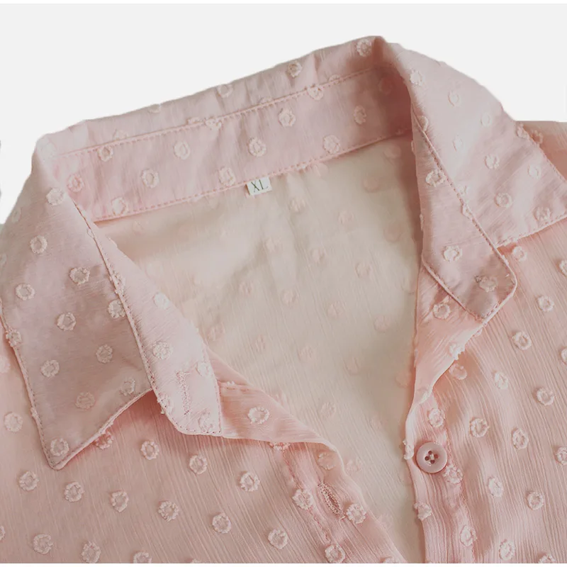 Шифоновая женская мягкая рубашка в горошек с глубоким v-образным вырезом и отложным воротником, женские блузки с длинным рукавом, летние повседневные свободные топы для женщин