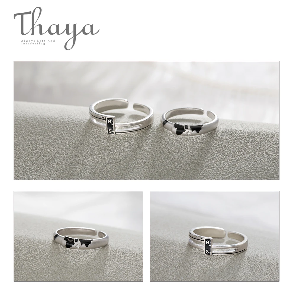 Thaya Coordinate N/S s925 Стерлинговое Серебро, пара колец, карта Азии, элегантные ювелирные изделия для женщин, подарок на помолвку