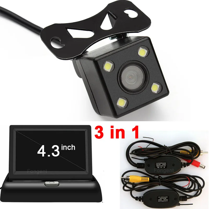

Fongent 3 in 1 Wireless Parking Camera Monitor Video System, Folding Foldable Car Monitor With Rear View Camera + Wireless Kit