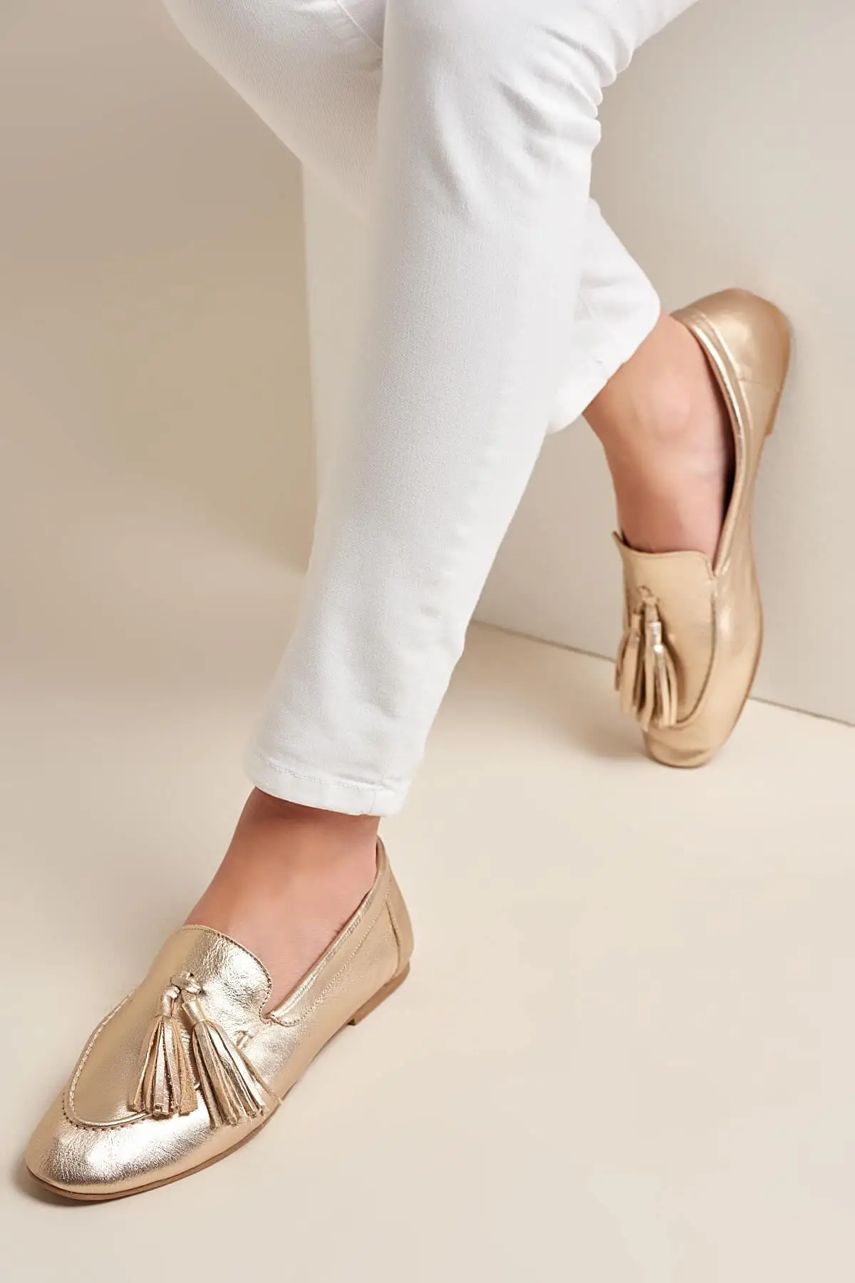

Pearl Genuine Leather Gold Women Ballerina 120130005437