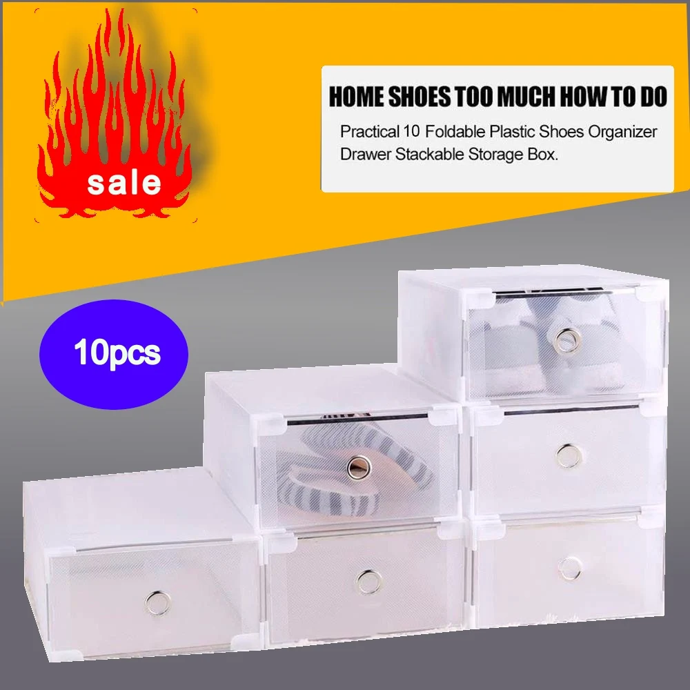 New Strong Shoe Storage Case With 10 Thickened Drawers Transparent Box Rectangle Organizer Holder | Дом и сад