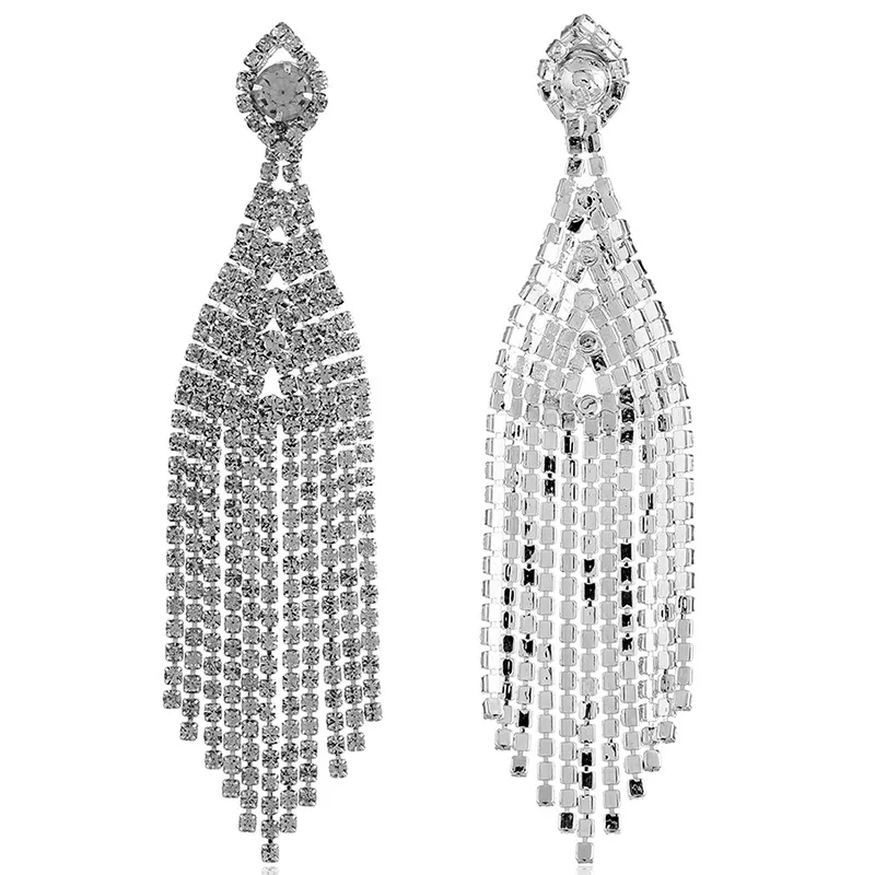 1 pairs Luxury Shining Crystal Diamante Long Tassel Earrings Drop Dangle Big Earrings