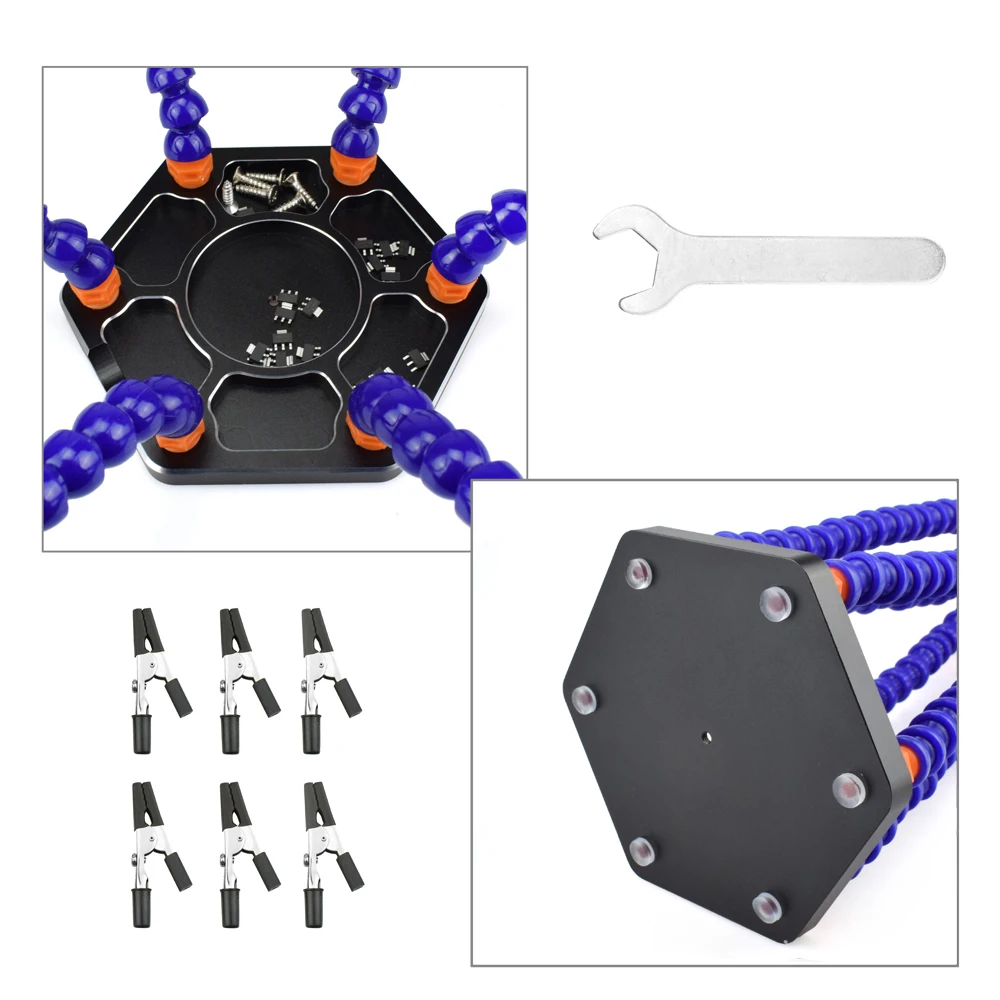 Billige NEWACALOX Multi Löten Helping Hands Dritte Hand Werkzeug mit 6 stücke Flexible Arme Für PCB Board Löten Montage Reparatur Station