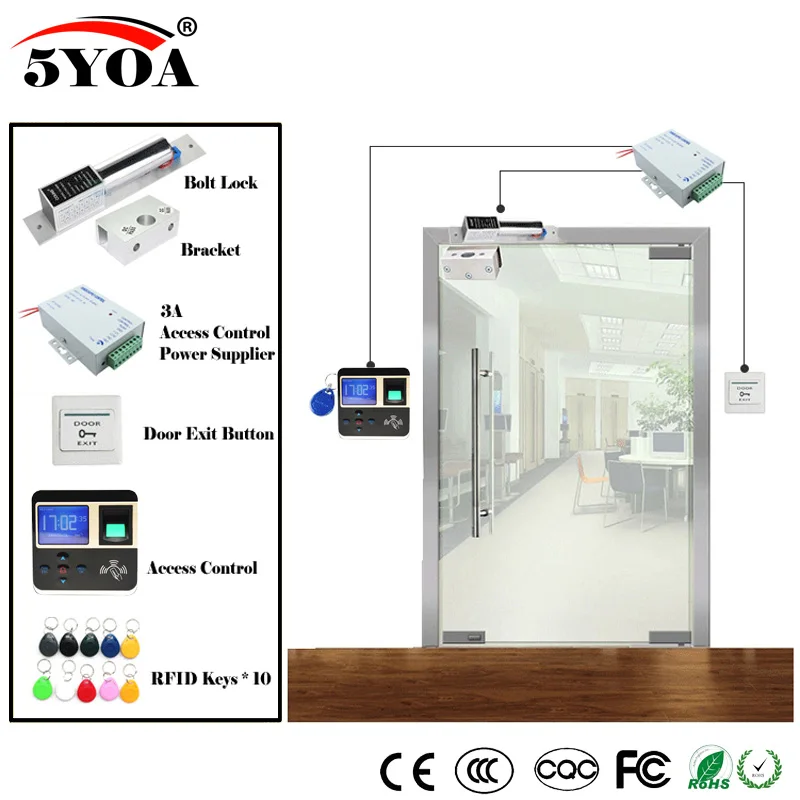 Отпечатков пальцев RFID система контроля доступа комплект деревянные очки дверной комплект+ Магнитный замок+ ID карты Keytab+ источник питания+ кнопка