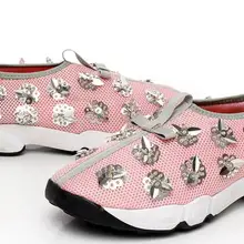 Г. Летняя обувь ручной работы на плоской подошве с вышивкой из сетчатого материала, украшенная стразами и цветами, женская обувь на толстой подошве