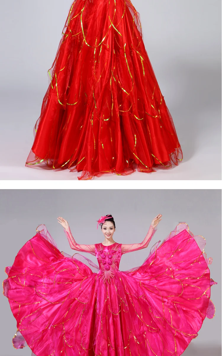 Испанское фламенко Полный юбки открытый танец большой маятник платье для взрослых женщин Современный танец сценический костюм H541