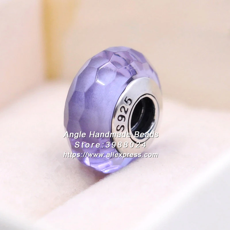 

Fashion Jewelry 2pcs S925 Silver Core Fascinating Lilac Faceted Murano Glass Charm Beads Fit pandora DIY Bracelet Necklace ZS225