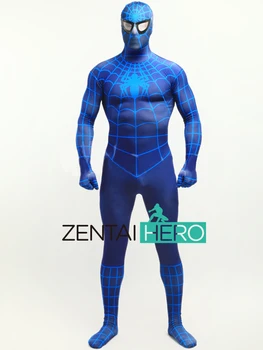 

Free Shipping DHL Printing Spiderman Costume Blue Lycra Spandex Superhero Costume Inspired by Spiderman For 2017 Halloween Party