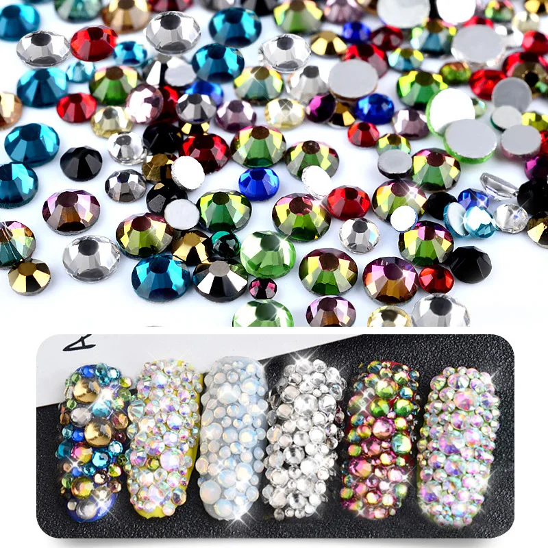 

300Pcs Flatback Nail Rhinestones Mixed Sized 3D Nail Art Decorations Crystal Colorful Nail Tips for UV Gel Polish Manicure DIY