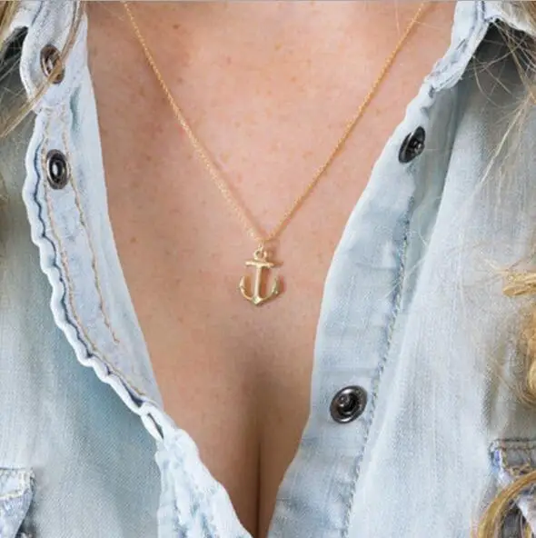

Tenande Simple Style Small Anchor Chain Necklaces & Pendants for Women Gold Silver Color Party Jewelry Accessories