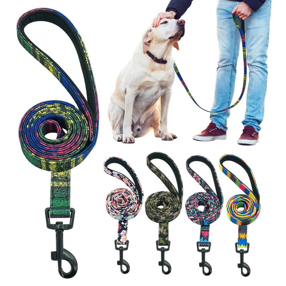 

120cm Dog Leash Nylon Pet Dogs Walking Lead Rope Small Large Dogs Leashes Belt With Soft Handle Striped Rainbow Color