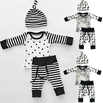 

Baby 3pcs Set Newborn Infant Baby Boy Girl Clothes Geometric T-shirt Tops+Striped Long Pants Legging Outfit Set Baby Winter Coat