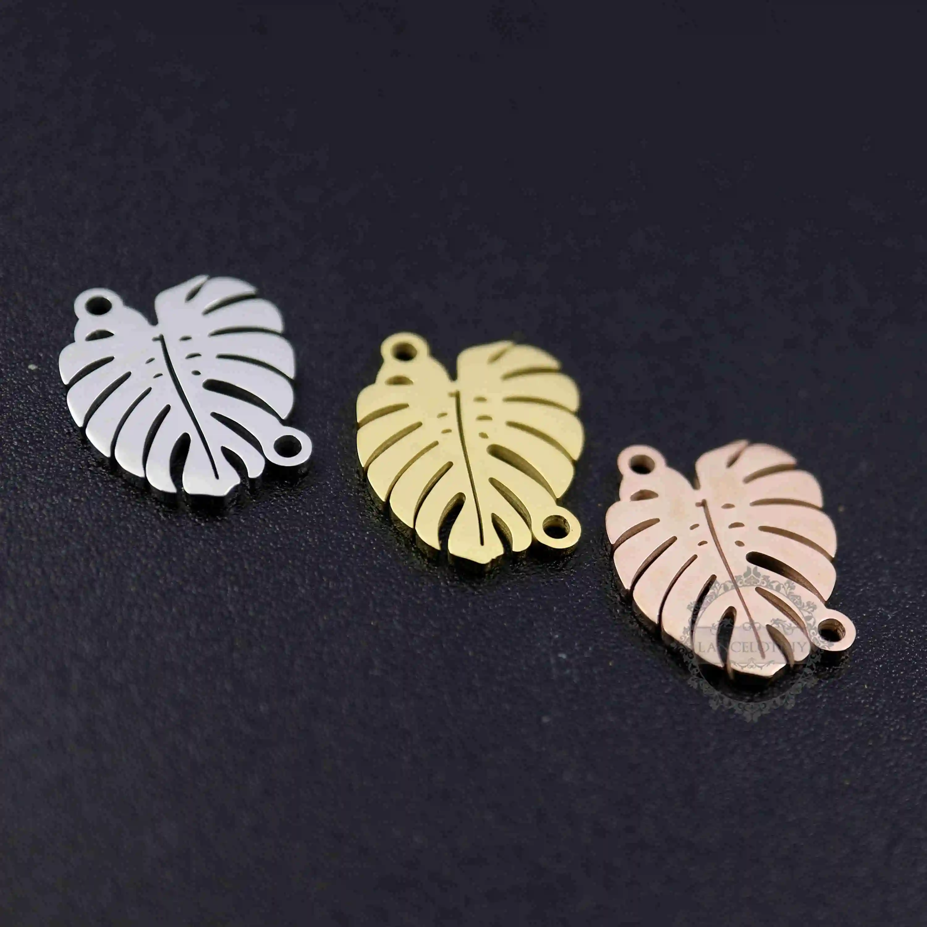 

14x16mm rose gold silver stainless steel Monstera leaf DIY pendant charm with two loop DIY supplies findings 1800404