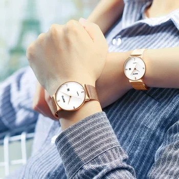

GIMTO Brand Luxury Men Women Watches Black Lovers Watch Stainless Steel Business Quartz Dress Wristwatch Relogio Montre Relojes