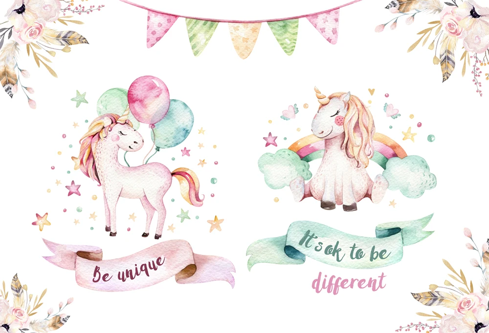 cartoon unicorn backdrop birthday party background for children newborns decoration cute dessert table banner customized XT-6633
