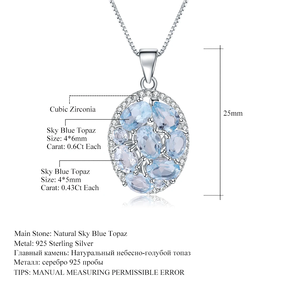 GEM'S BALLET 3.90Ct натуральный Небесно-Голубой топаз драгоценный камень элегантное подвесное ожерелье для женщин хорошее ювелирное изделие 925 пробы Серебряное колье