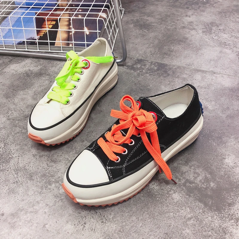 

Spring retro Hong Kong-flavored denim low-cut canvas shoes female students wild increase casual shoes thick platform shoes
