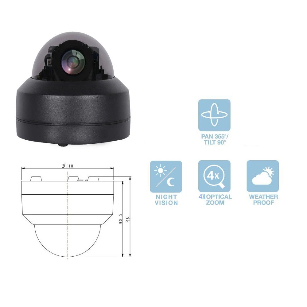 IP камера видеонаблюдения HISEE 5 Мп PTZ зум 4xZoom металл ONVIF датчик движения|Камеры