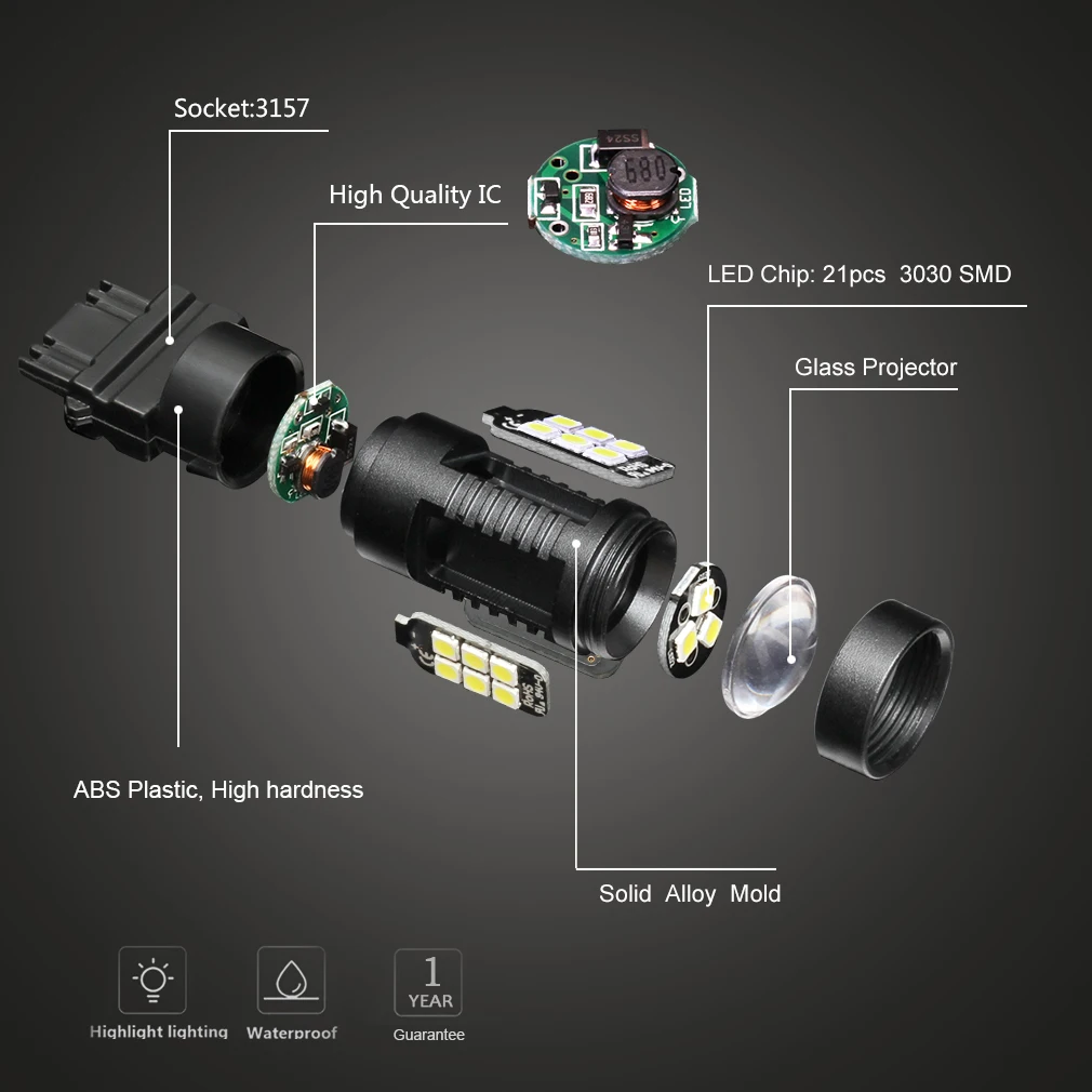 2 шт. 1200Lm T20 3156 3157 светодиодный лампы P27W P27 7 Вт Светодиодный светильник белого цвета-красный, желтый, автомобильный тормоз обратного светильник 12V сигнал поворота 21SMD 3030 D035