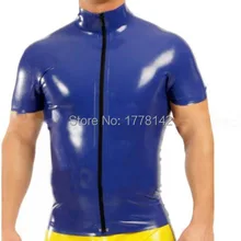 Латексные мужские футболки, резиновые фетиш, короткие рукава, футболка с молнией спереди