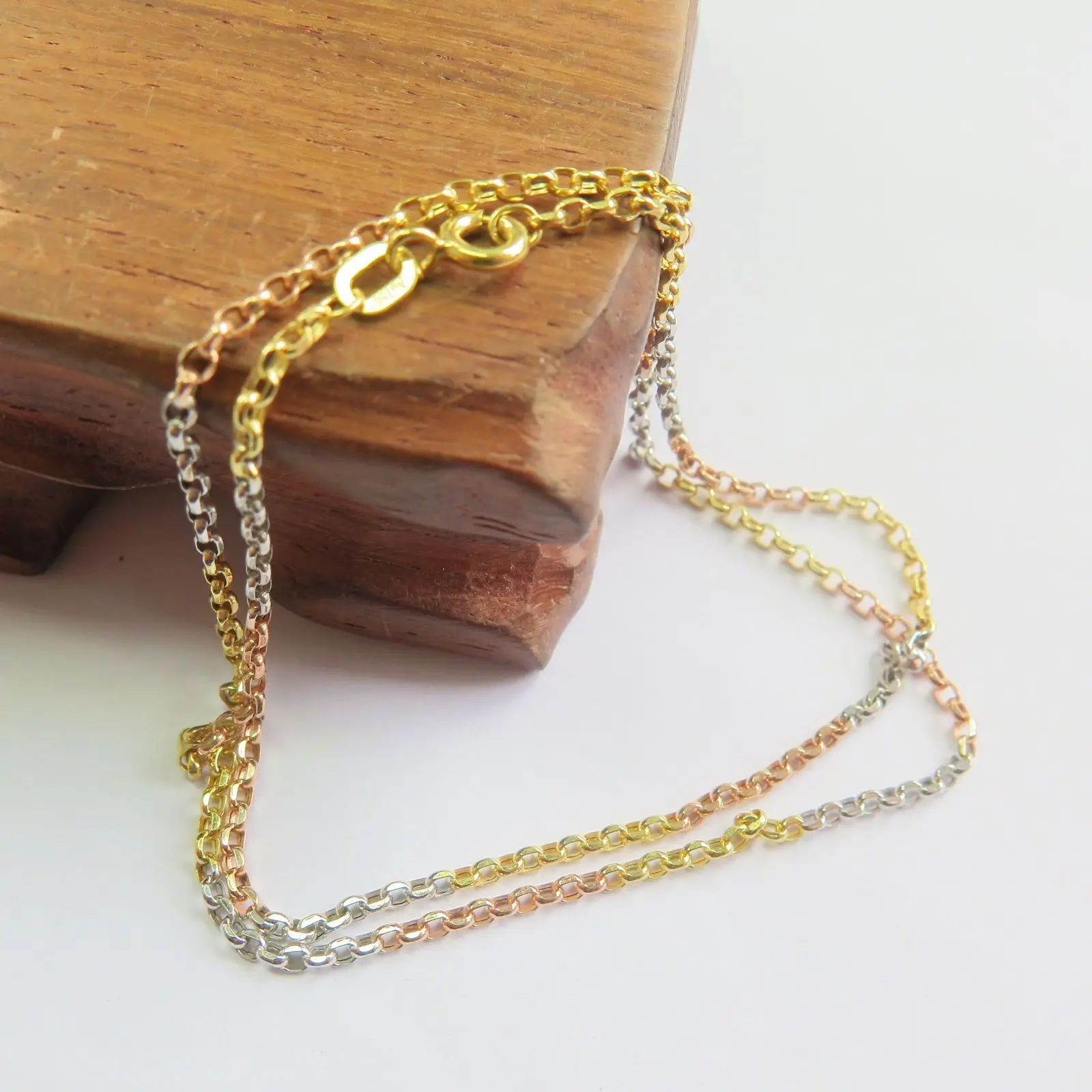 

New 18K Multi-Tone Gold Necklace Rolo Link Chain Necklace 40cm (15.7